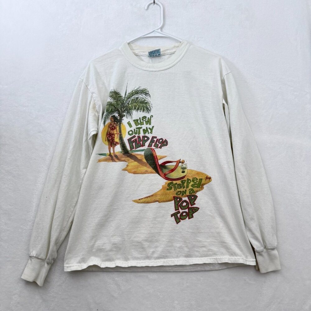Vintage Caribbean Soul T Shirt Mens M White I Blew Out My Flip Flop 90s